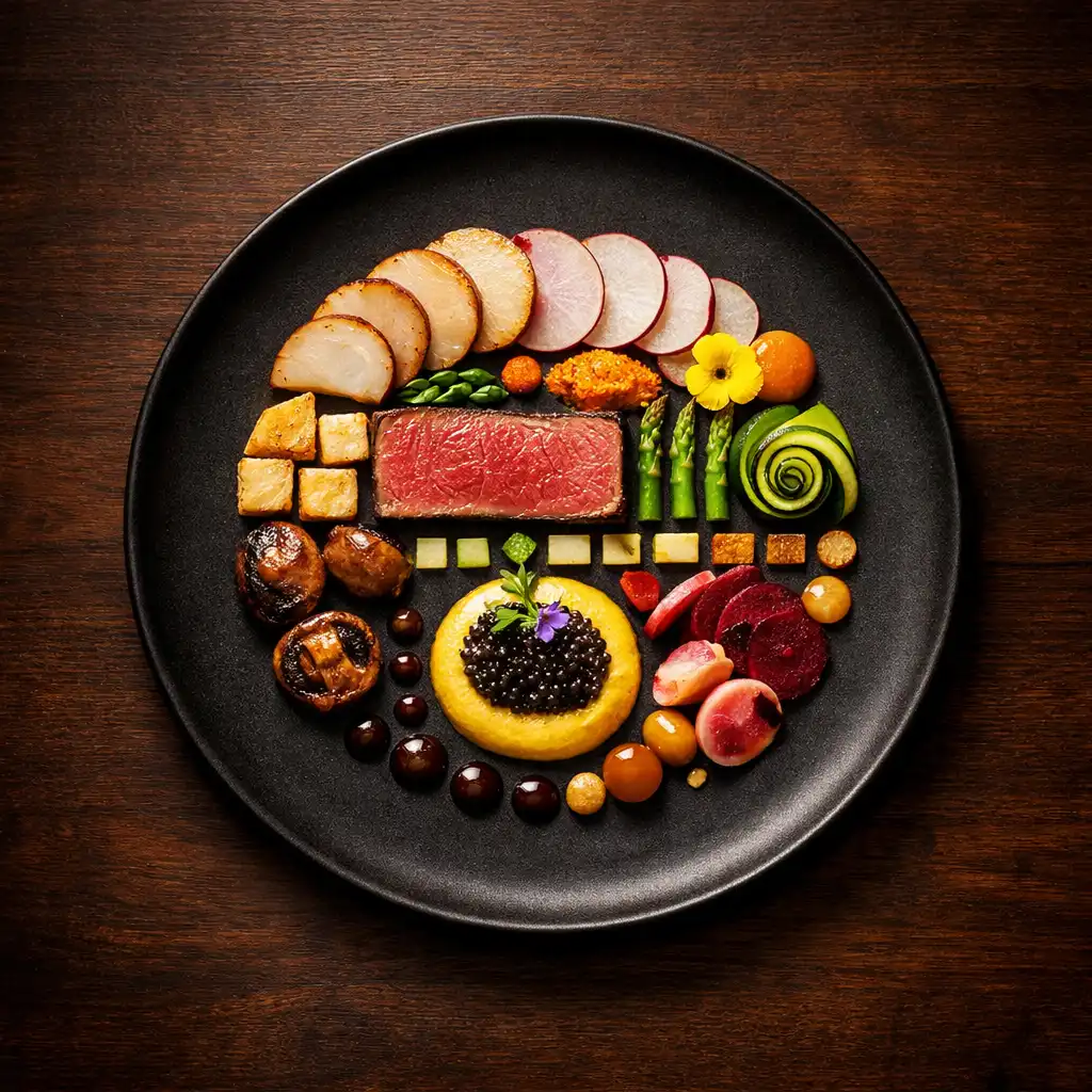 Assiette gastronomique dressée avec précision